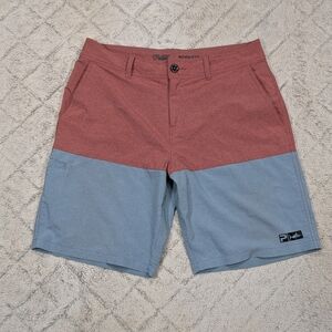 Pelagic Shorts Mens 34 Blue Colorblock Deep Sea US Angler Hybrid Boardshorts